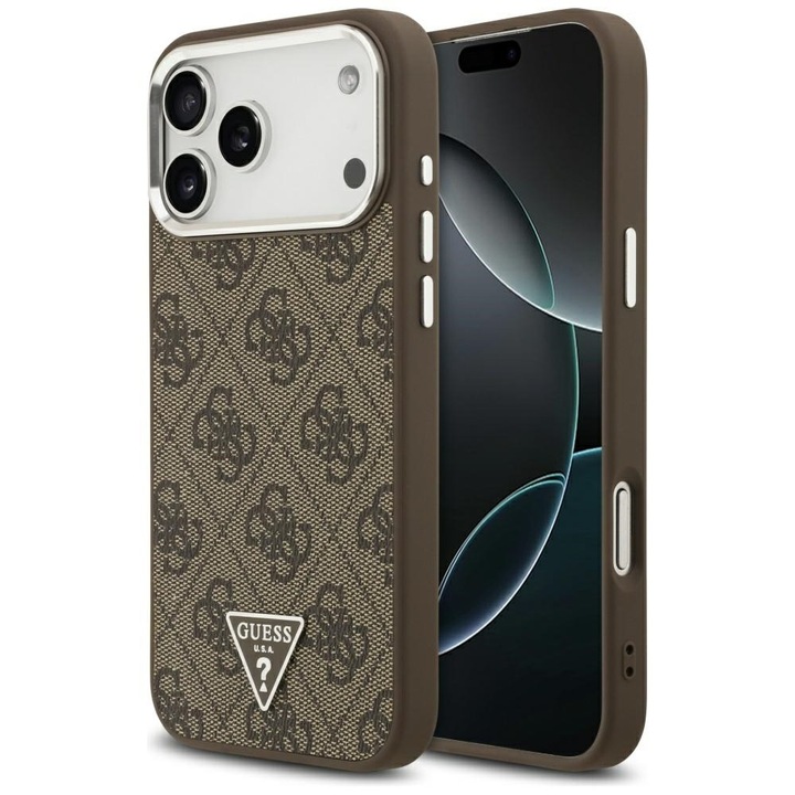 Husa pentru Apple iPhone 17 Pro Max, Guess, Hardcase 4G Triangle Logo MagSafe, Incarcare wireless, Maro