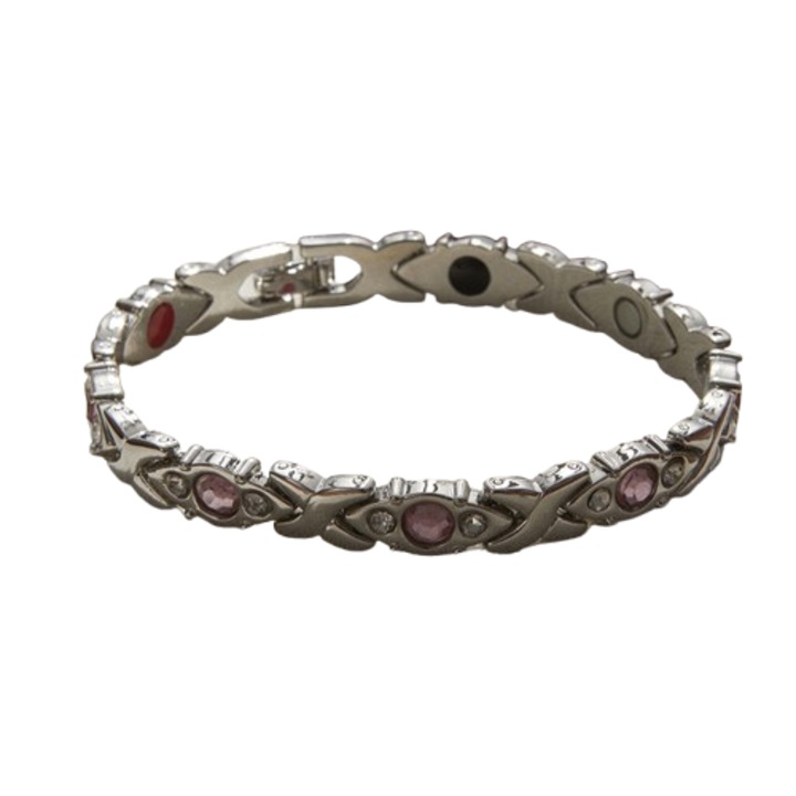 Bratara din aliaj electrolizat, 27g, 19cm, culoare argintie, cu diamant roz