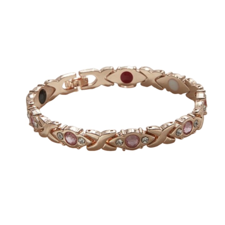 Bratara din aliaj electrolizat, 27g, 19cm, cu diamante roz, culoare auriu-roz