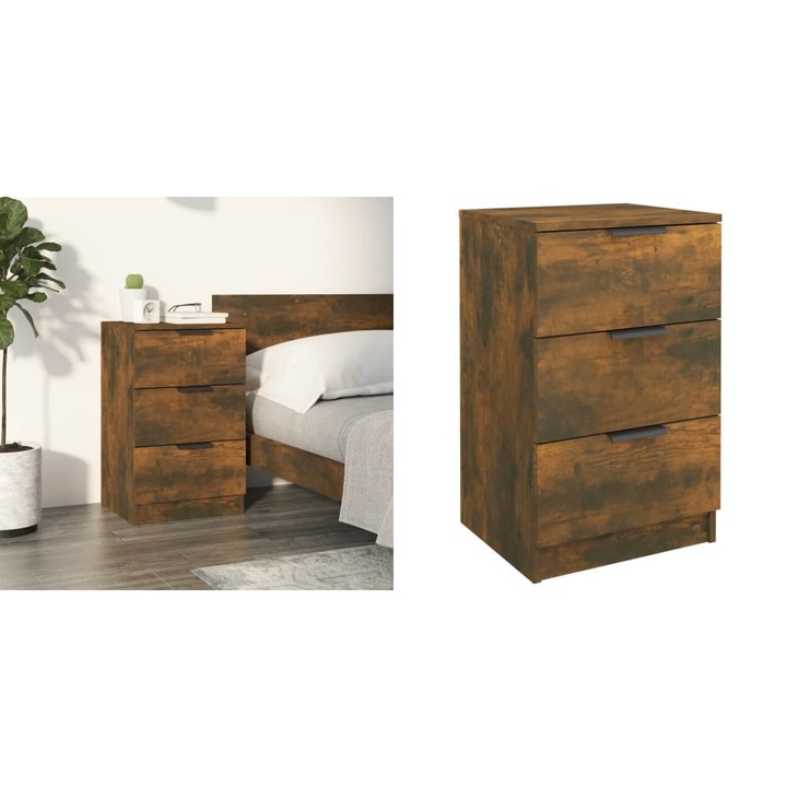 Noptiera, stejar fumuriu, 40x36x65 cm