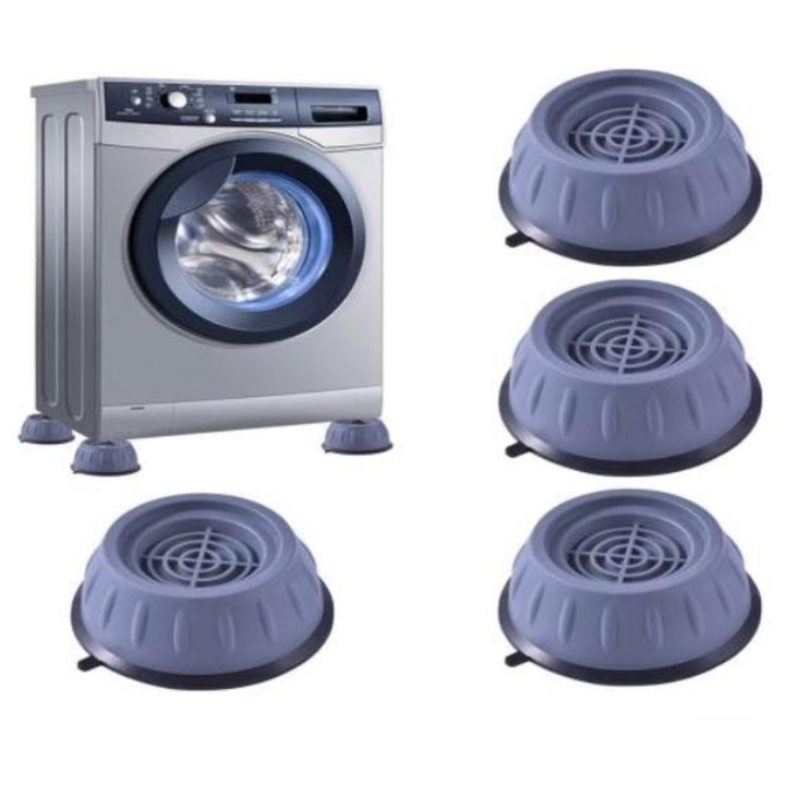 Комплект от 4 противоплъзгащи крачета, анти-шум Infiniteea™, подложки за абсорбиране на шум и вибрации за перални машини, хладилници, мебели, сушилни, универсални, фиксиране с вендузи, сив