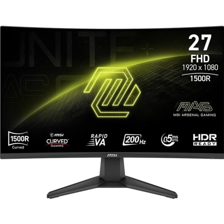 Monitor Gaming Rapid VA LED MSI 27" MAG 276CF E20, Full HD 1920 x 1080, HDMI, DisplayPort, Ívelt képernyő, 200 Hz, 0.5 ms Fekete