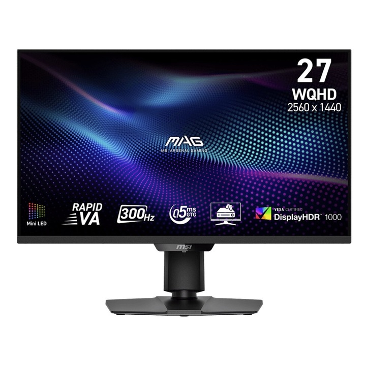 Гейминг монитор Бърз VA Mini-LED MSI 27" MAG 274QPF X30MV, WQHD 2560 x 1440, HDMI, DisplayPort, 300 Hz, 0.5 ms Черен