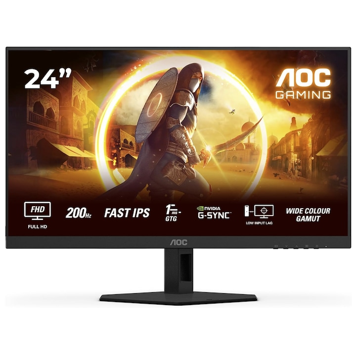 AOC 23.8" 24G4HRE Gyors IPS LED Gamer monitor, Full HD 1920 x 1080, HDMI, DisplayPort, Hangszórók, 200 Hz, 0.5 ms, Fekete