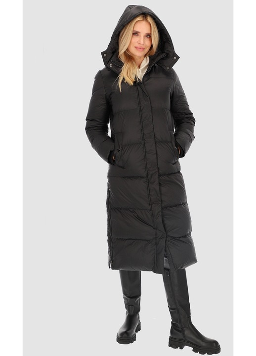 Jacheta lunga de puf pentru femei, Perso, cu gluga, nylon, negru