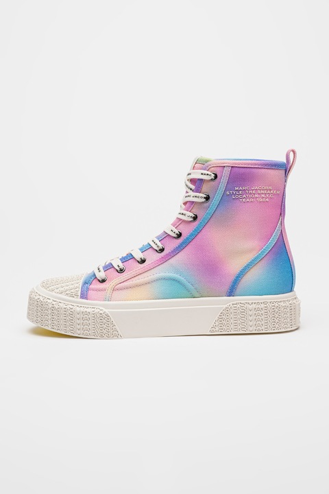 Marc Jacobs, Tenisi mid-high cu logo pe talpa, Albastru pastel/Roz pastel/Lila