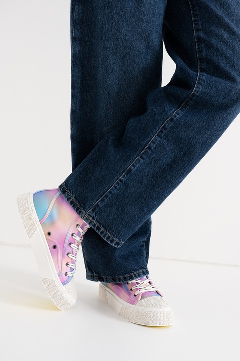 Marc Jacobs, Tenisi mid-high cu logo pe talpa, Albastru pastel/Roz pastel/Lila