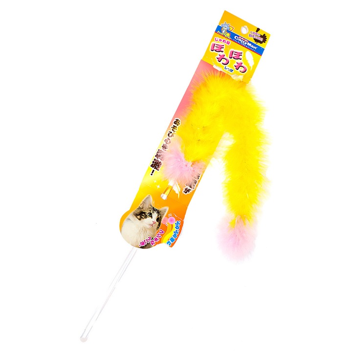 Jucărie interactivă pentru pisici, Japan Premium, pene de curcan, design din bambus, colorat