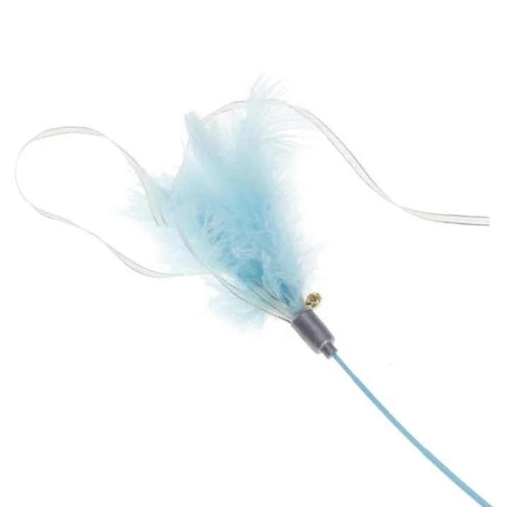 Jucărie interactivă pentru pisici, Japan Premium, Balerina Albastră, pene naturale, 67cm