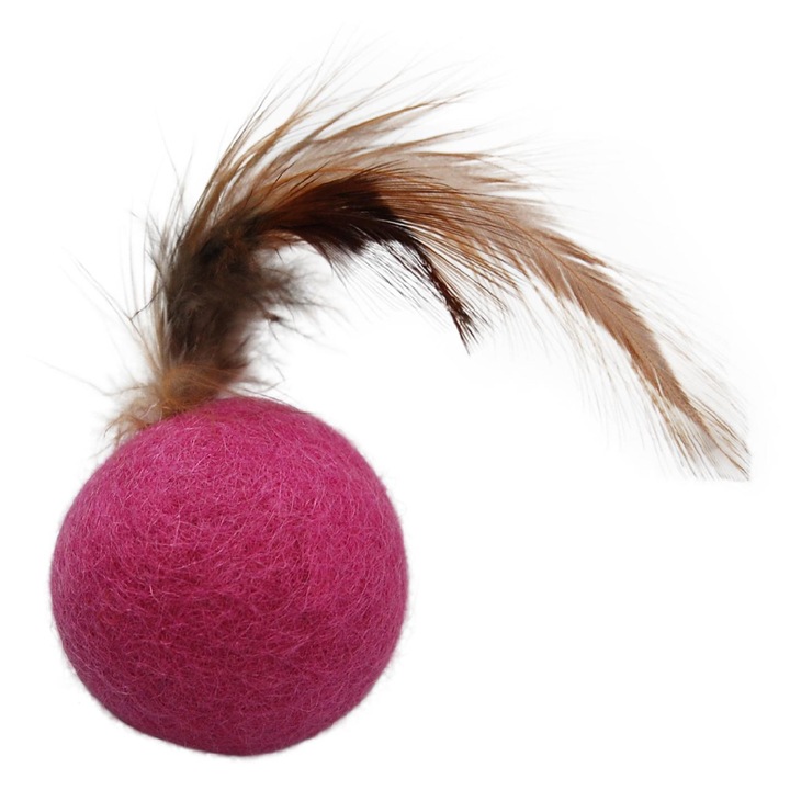 Jucărie pentru pisici, Japan Premium, Magic Box, minge din lână naturală cu pene, multicolor, fabricată în Japonia