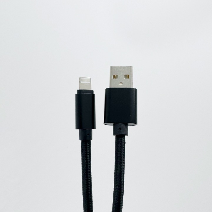 Cablu de date si incarcare rapida, USB-A la Lightning, 2.4A, 3m, Negru, cablu textil impletit