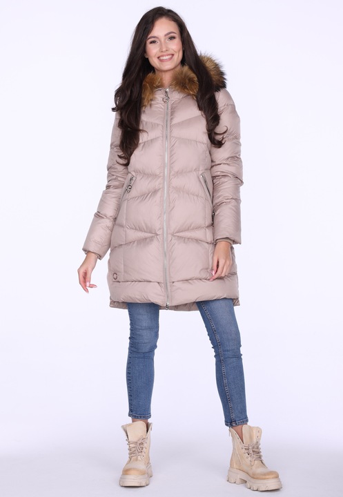 JACHETA DE IARNA PENTRU DAMA, CU TALIE USOARA, DIN BLANA DE RACON