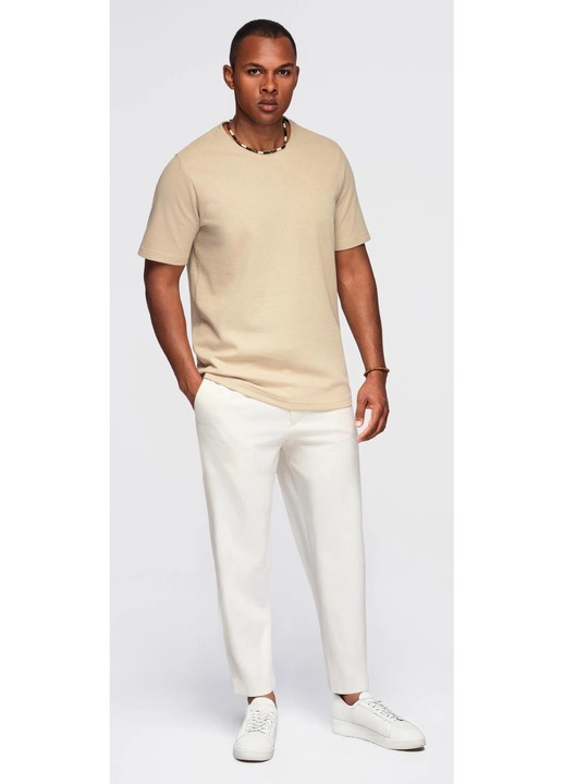 Gofri textúrájú, kereknyakú póló OMBRE OM-TSCT-0197, Tevebarna