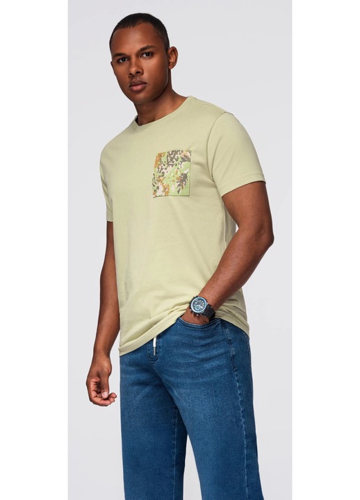Pamut póló nyomott zsebbel OMBRE OM-TSPT-0227, Világoszöld