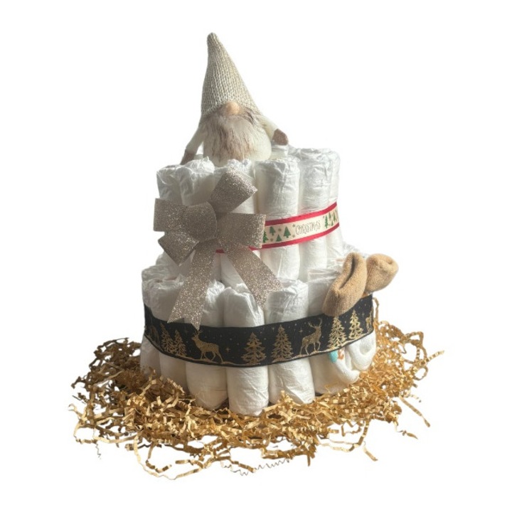 Set Tort scutece, tematica Craciun, alb/negru, 0-3 luni