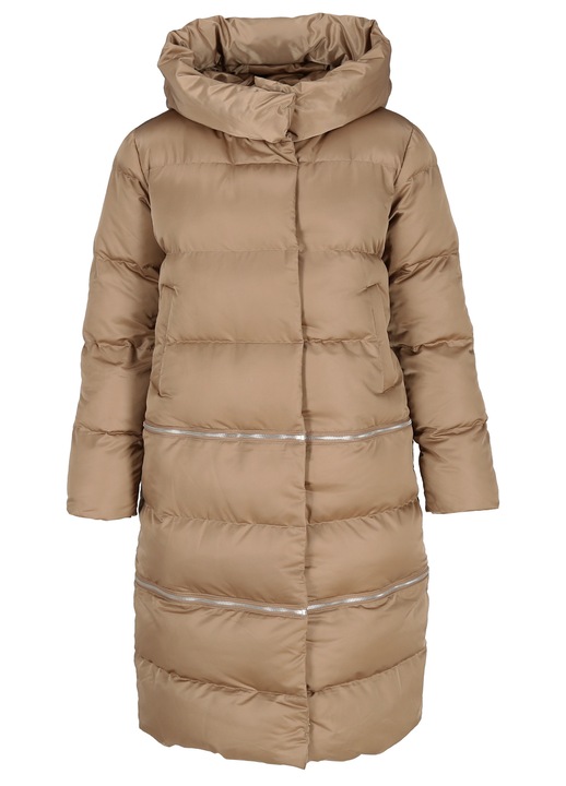 Hosszú téli női kabát, Perso, poliészter, bézs