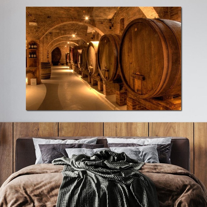 Премиум Канава Картина, LuxCanva® N1023, Скрито съкровище, 100 X 150 СМ, 100% Памучно платно 400гр/м2, Дървена рамка, Изба, Бурета, Дърво, Рустик, Вино, Напитка, Традиция, Винарна, Винтидж, Дегустация, Пъб, Лаундж, Бар, Ресторант, Кухня
