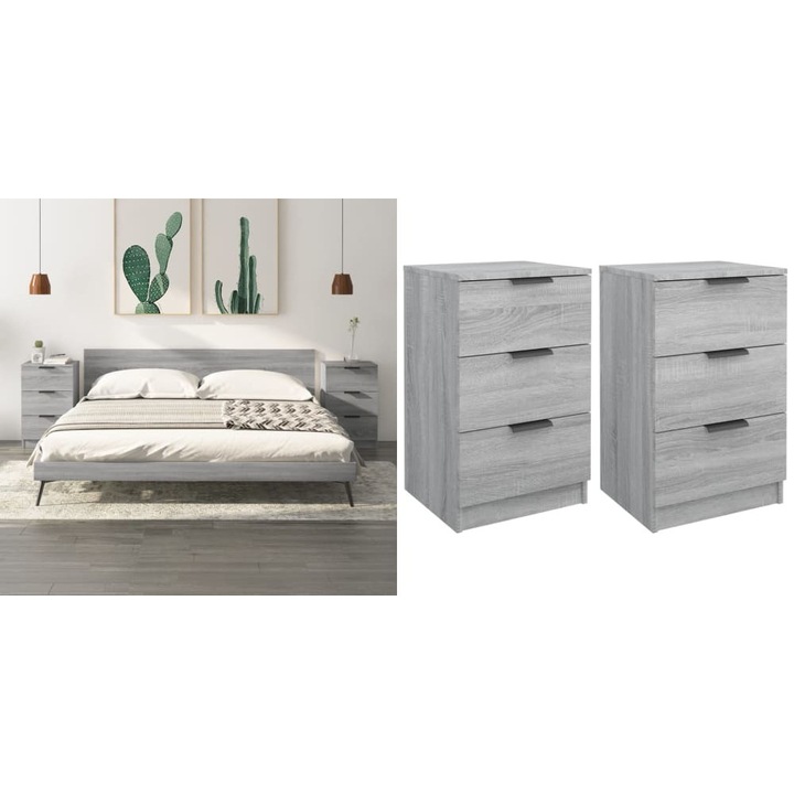 Noptiere, 2 buc., sonoma gri, 40x36x65 cm