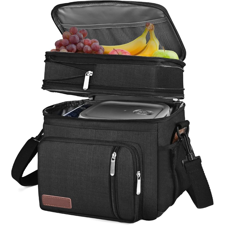 Geantă termoizolantă NextWave prânz 15L, impermeabilă, anti-scurgeri, negru, dublu compartiment