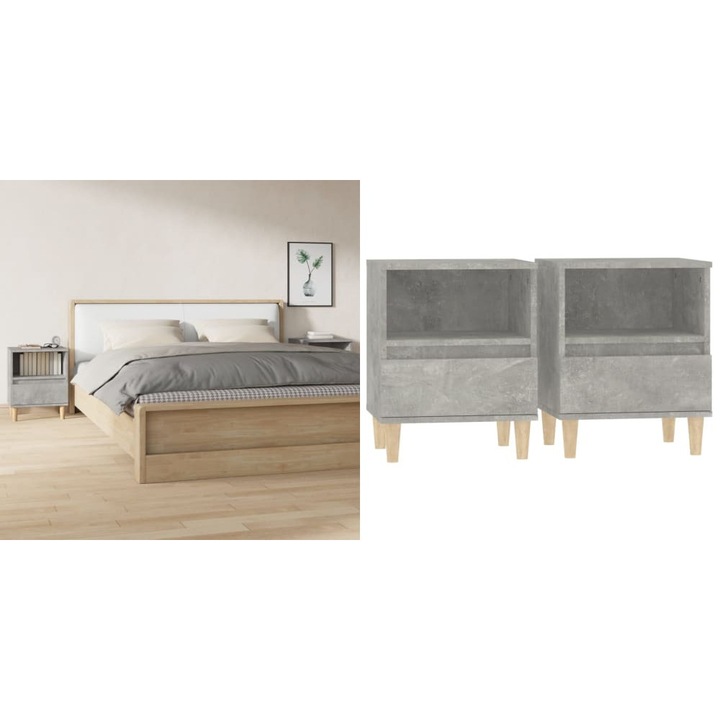 Noptiere, 2 buc., gri beton, 40x35x50 cm