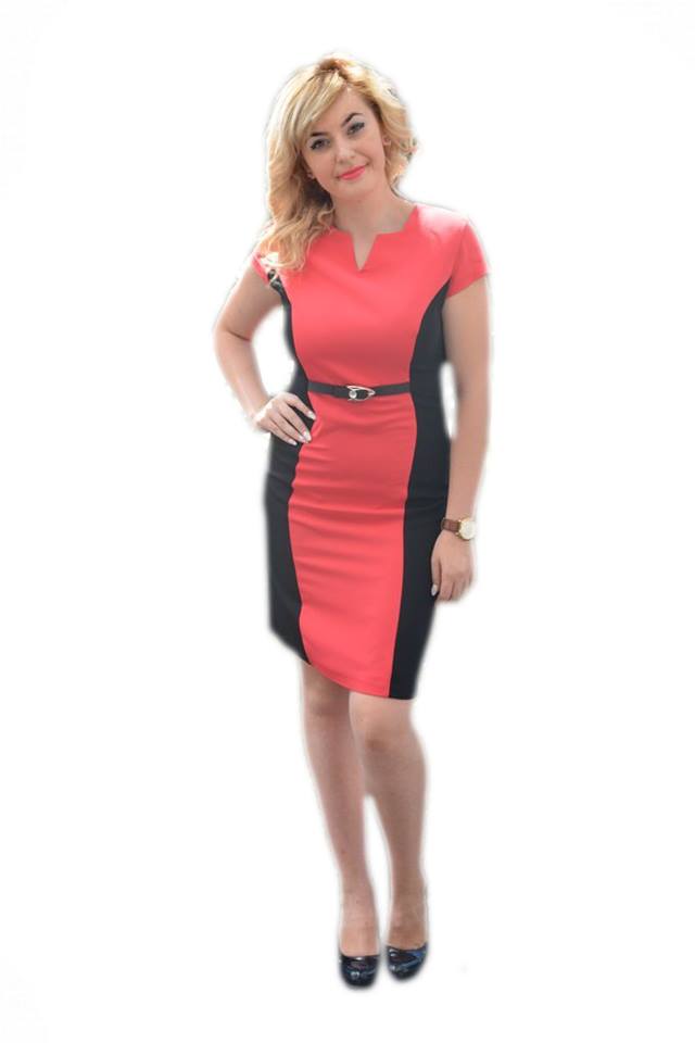 Rochie clasica,lungime midi, D&J Exclusive, Negru/Corai