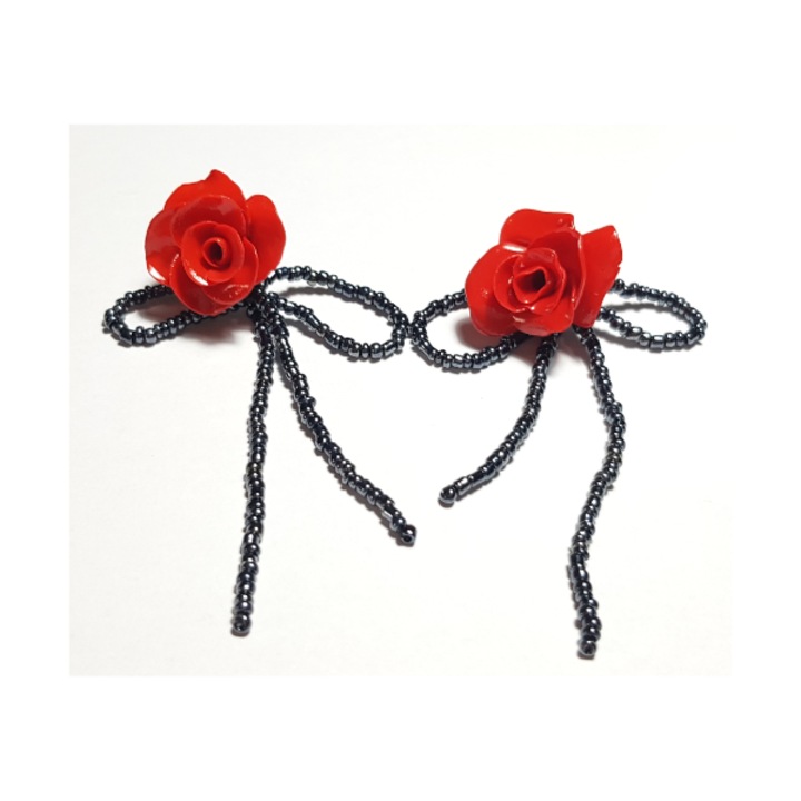 Cercei dama handmade Colectia 2 in 1, Rosu/Negru
