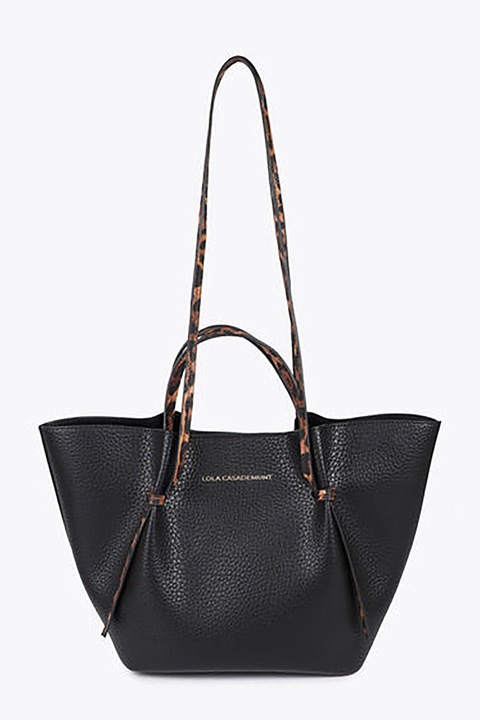 Lola Casademunt, Geanta de piele ecologica cu bareta de umar si aspect texturat, Negru, Portocaliu pal