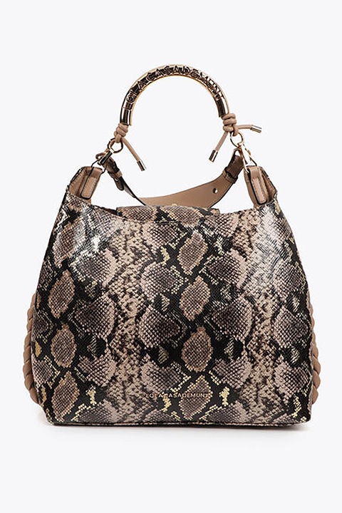 Lola Casademunt, Geanta de mana cu animal print, Negru, Maro taupe deschis, Crem