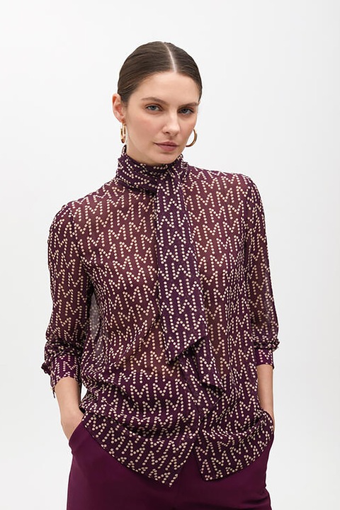 Lola Casademunt, Camasa transparenta cu maneci lungi, Alb fildes/Violet tyrian