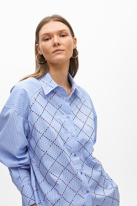 Lola Casademunt, Camasa cu maneci lungi, Alb/Albastru lavanda, M