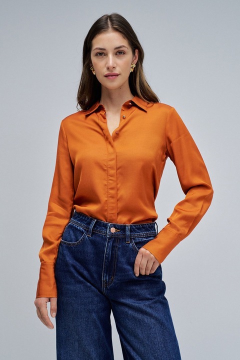 Salsa Jeans, Camasa slim fit cu nasturi, Portocaliu mandarina, L