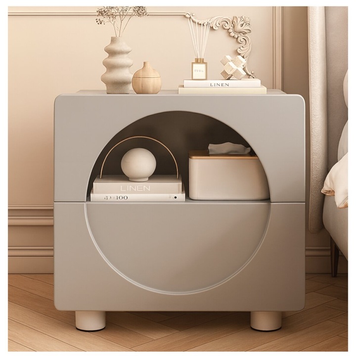 Noptiera Moderna Minimalista cu spatiu de depozitare - gri