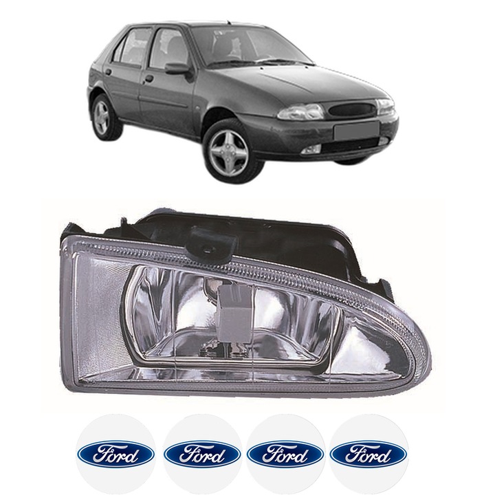Lampa Proiector Stanga FORD FIESTA Box Body/MPV (J5_, J3_) din 1996-2003, Auto, Tip bec H1, Depo, 4 Stickere auto cu FORD