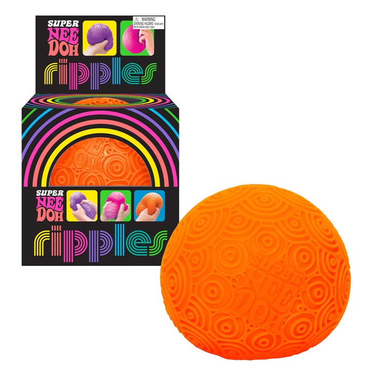 Jucarie minge antistres NeeDoh, seria Super, portocalie cu cerculete, 11cm