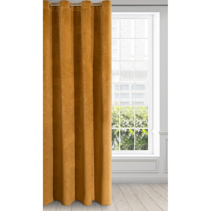 Draperie Din Catifea Cu Inele Metalice, Galben, 145 X 270 Cm