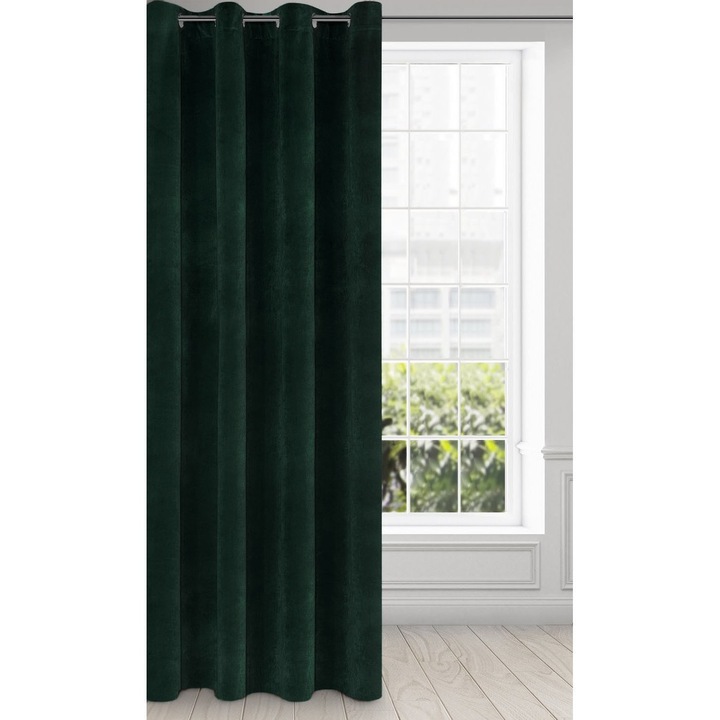 Bársony függöny fémgyűrűkkel, sötétzöld, 145 X 250 Cm