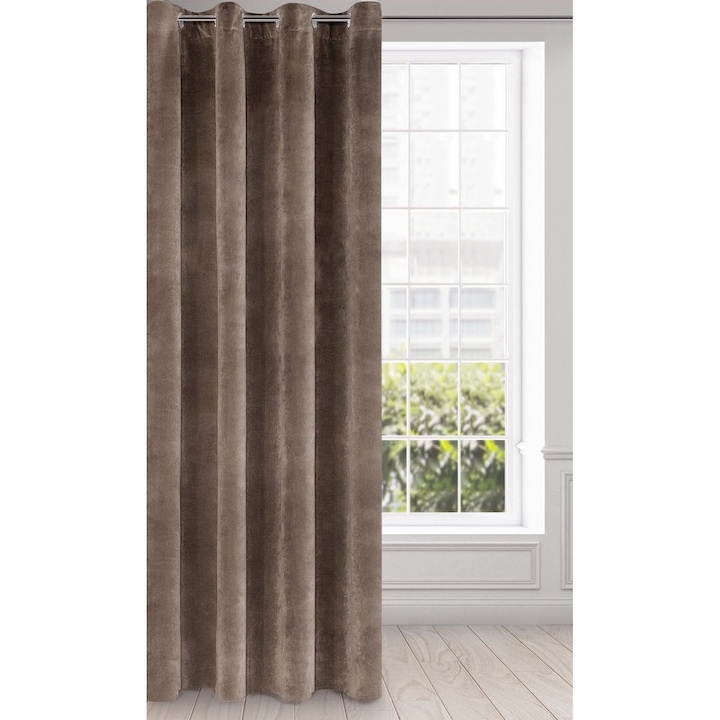 Bársony függöny fémgyűrűkkel, Világosbarna, 145 X 180 cm