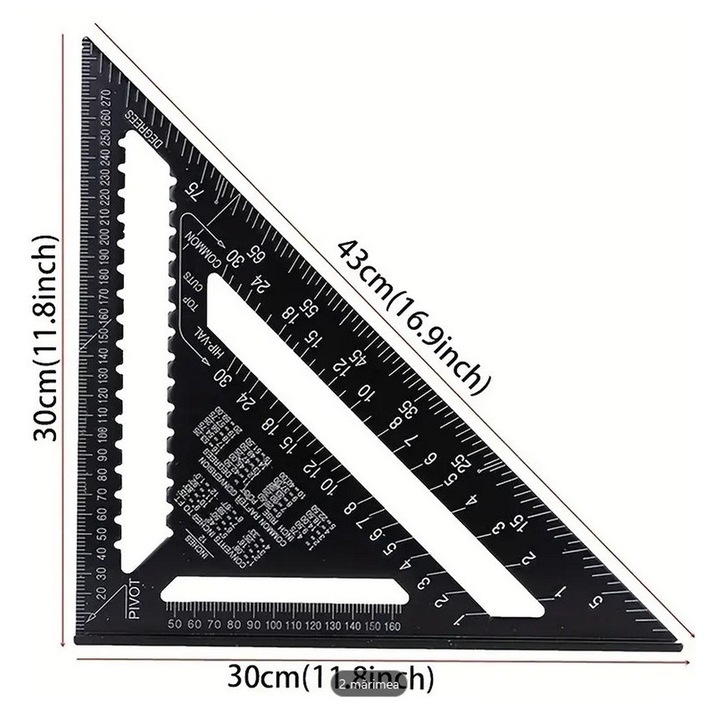 Rigla triunghiulara din aluminiu, Negru, Fetisshop, Dimensiunea 30x30x43 cm