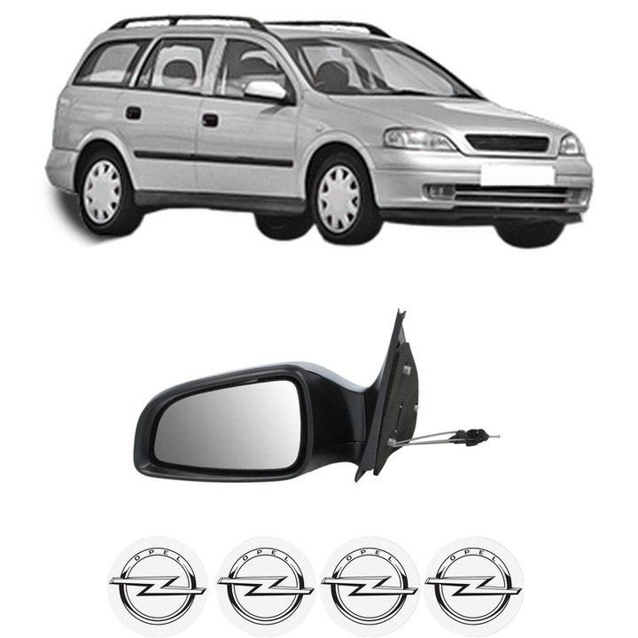 Oglinda Completa Stanga OPEL ASTRA G Estate (T98) din 1998-2004, auto, Reglaj Mecanic, 4 stickere auto cu marca OPEL