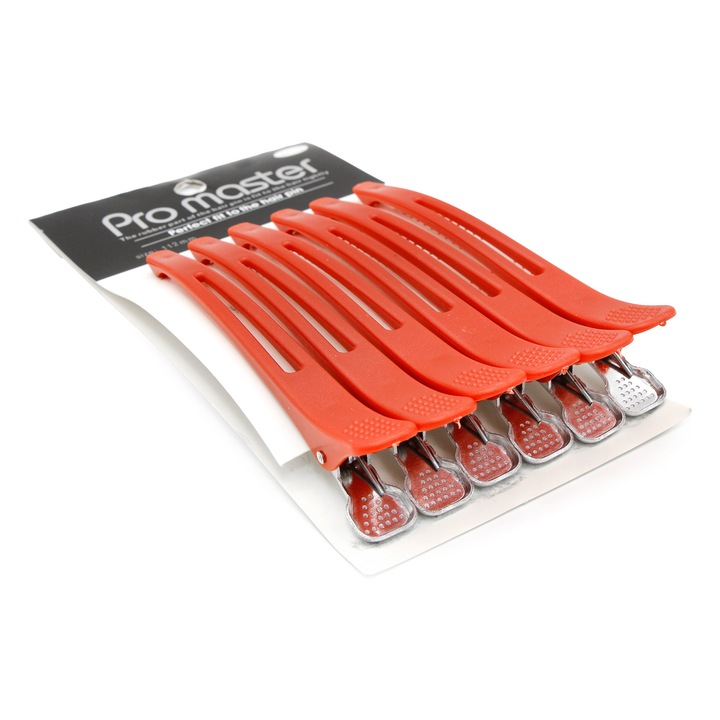 Set de 6 clesti din plastic pentru par, Pro Master, culoare rosie, 11.6 cm