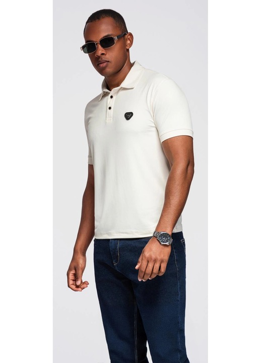 Tricou polo elegant din tesatura elastica OMBRE OM-POSS-0150, Alb murdar