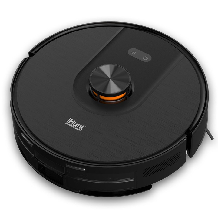 Робот прахосмукачка iHunt BRO Robo Clean V6 AutoBase, WiFi, Едновременно почистване и миене с моп, Станция за самоизпразване, 45W, Автономност 120 мин, 5000Pa, Автоматично събиране на прах, Резервоар за вода, Приложение за Android и iOS, Черен