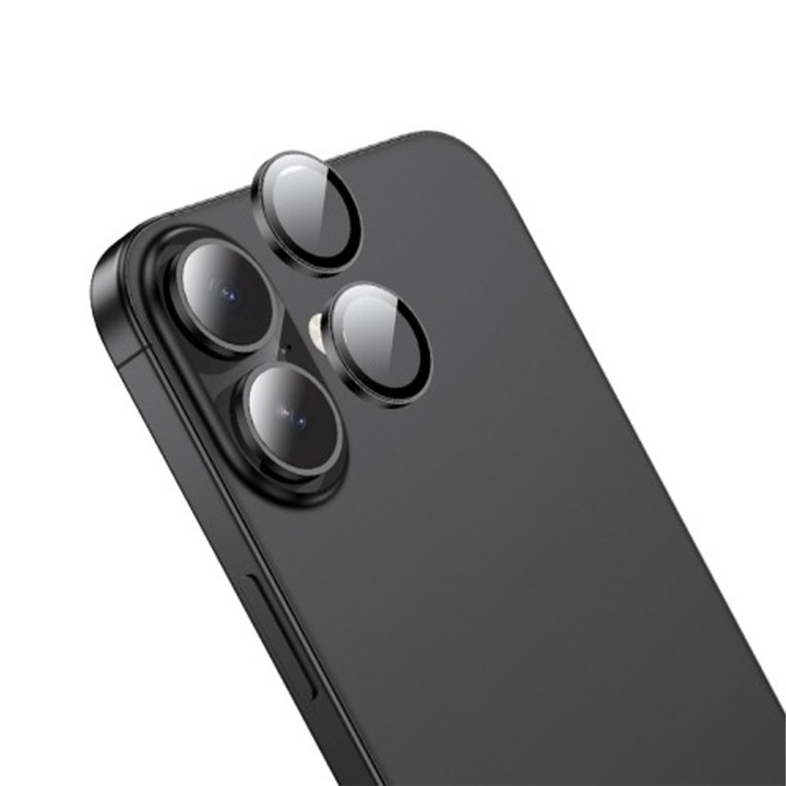 Lencsevédő Fólia Apple iPhone 17-hez, Edzett Üveg a Lencséhez, Repülőgépipari Rézbevonat, Védett Kamera, Full HD, Dupla Védelem, 99.99% Átlátszóság, Fekete