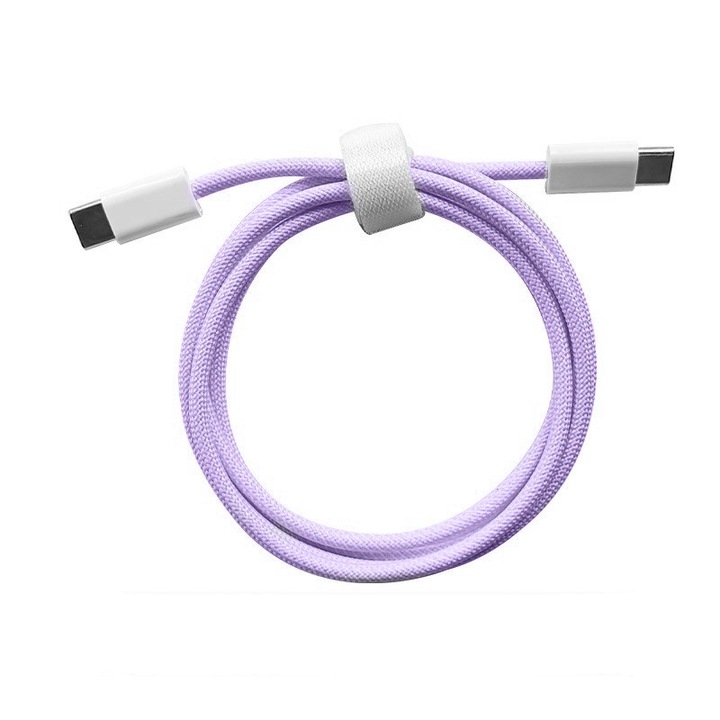 Cablu de Date Universal, Flippy, Incarcare Rapida, USB-C to USB-C, Compatibil cu Telefon sau Tableta, din Nailon, 1 m, Mov