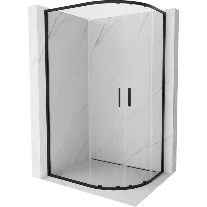 Mexen Exo aszimmetrikus félköríves tolóajtós zuhanykabin 120 x 90 cm, átlátszó, fekete - 8132-120-090-70-00