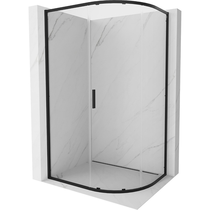 Mexen Exo aszimmetrikus félköríves tolóajtós zuhanykabin 100 x 80 cm, átlátszó, fekete - 8131-100-080-70-00