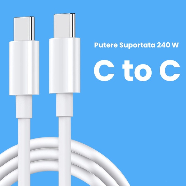 Original - Cablu de Date destinat Smartphone Southern Sky, Cablu TYPE-C to TYPE-C Universal, Compatibil cu iOS si Android, Putere Suportata 240W, Fire 160 cupru, 1M, Simplu, Alb
