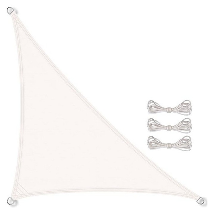 Parasolar triunghiular 4x4x5.65m, crem, cu protectie UV 95% pentru exterior, terasa, gradina, curte, Sunnylaxx