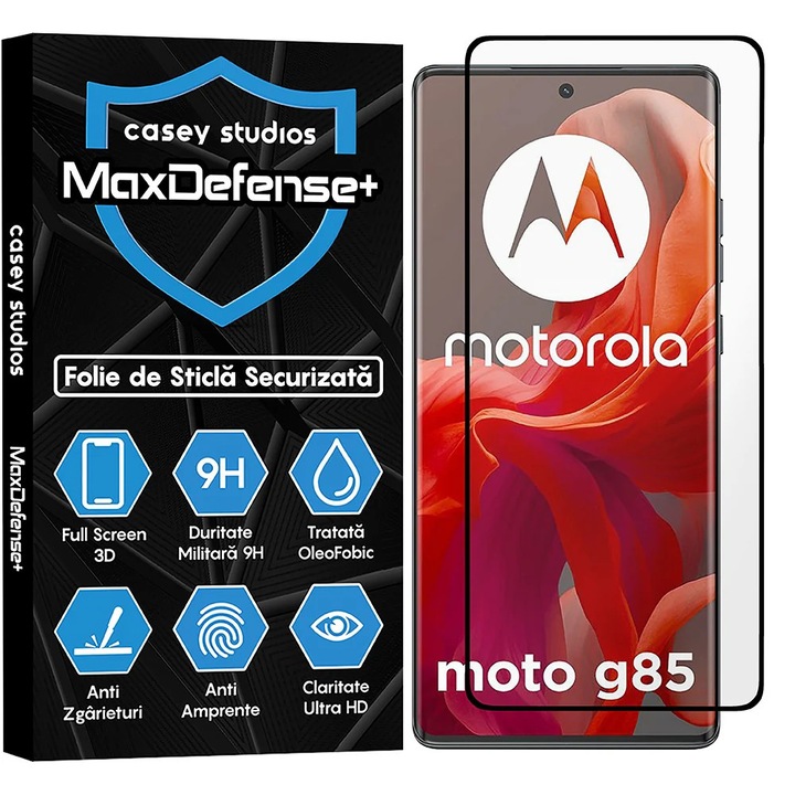 Folie Sticla Telefon Casey Studios MaxDefense+ 3D, compatibila cu Motorola Moto G85, Ultra HD