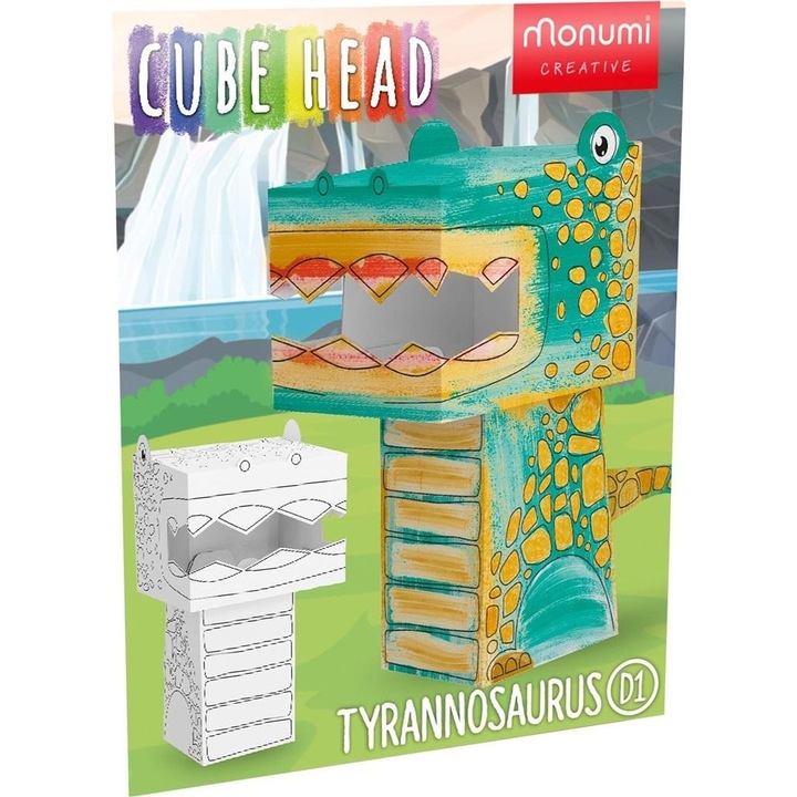 Seturi pictura si desen, MONUMI, Cube Head Dino, 24,5x14x14cm, 235g, multicolor